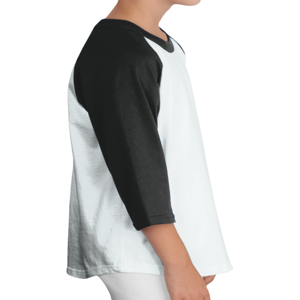 Sport Tek Youth Colorblock Raglan Jersey, White / Black, Right Sleeve view