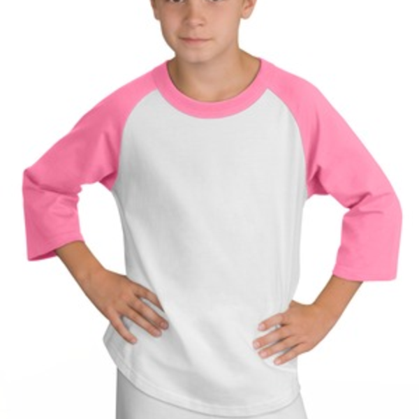 Sport Tek Youth Colorblock Raglan Jersey, White / Bright Pink, Front view