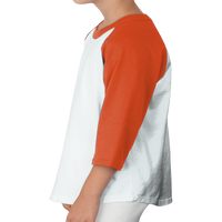 Sport Tek Youth Colorblock Raglan Jersey, White / Deep Orange, Left Sleeve view