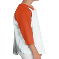 Sport Tek Youth Colorblock Raglan Jersey, White / Deep Orange, Right Sleeve view
