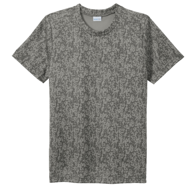 Sport Tek Youth Digi Camo Tee, Grey Concrete, Front view