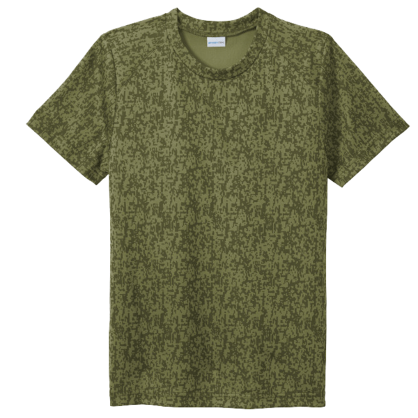 Sport Tek Youth Digi Camo Tee, Olive Drab Green, Front view