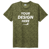 Sport Tek Youth Digi Camo Tee, Olive Drab Green, Front view, Mockup
