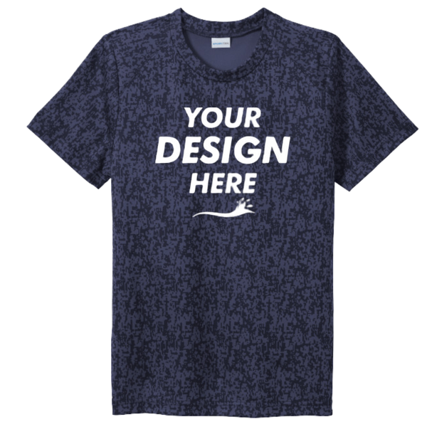 Sport Tek Youth Digi Camo Tee, True Navy, Front view, Mockup