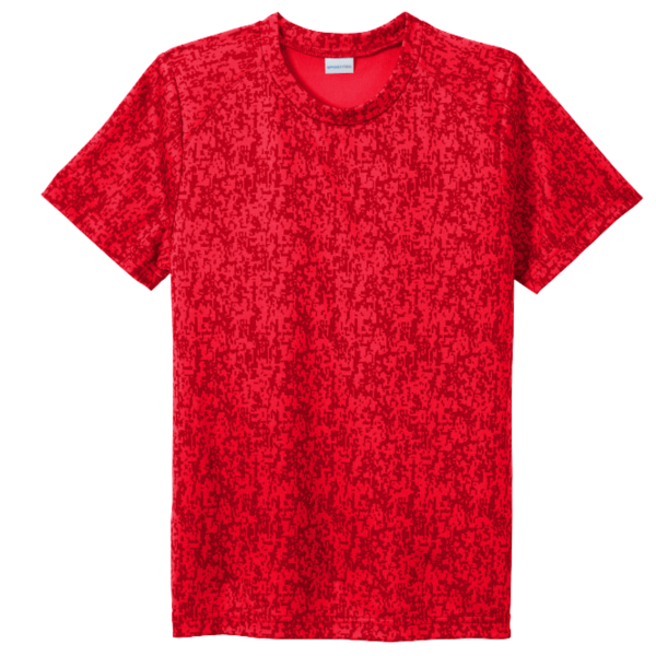 Sport Tek Youth Digi Camo Tee, True Red, Front view
