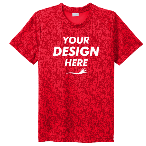 Sport Tek Youth Digi Camo Tee, True Red, Front view, Mockup