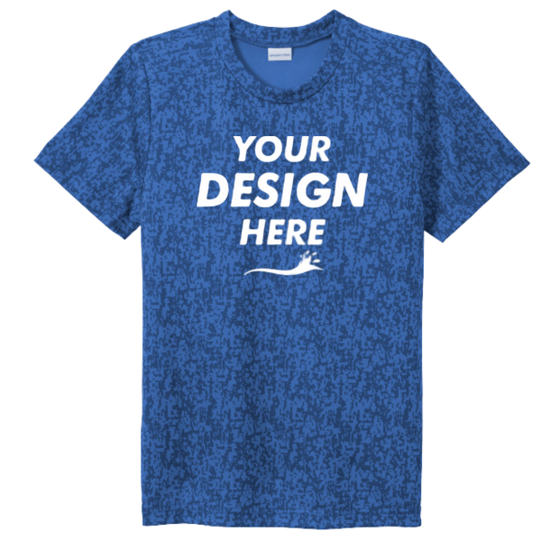 Sport Tek Youth Digi Camo Tee, True Royal, Front view, Mockup