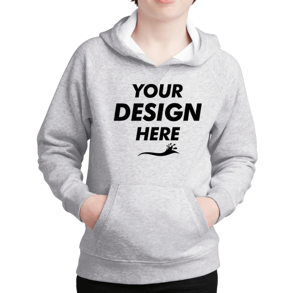 Sport Tek Youth Drive Fleece Pullover Hoodie, Athletic Heather, Front view, Mockup