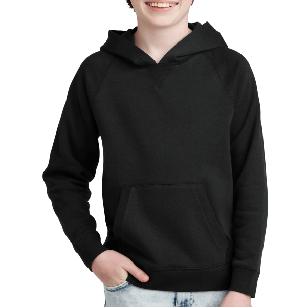 Sport Tek Youth Drive Fleece Pullover Hoodie, Black, Front view