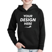 Sport Tek Youth Drive Fleece Pullover Hoodie, Black, Front view, Mockup