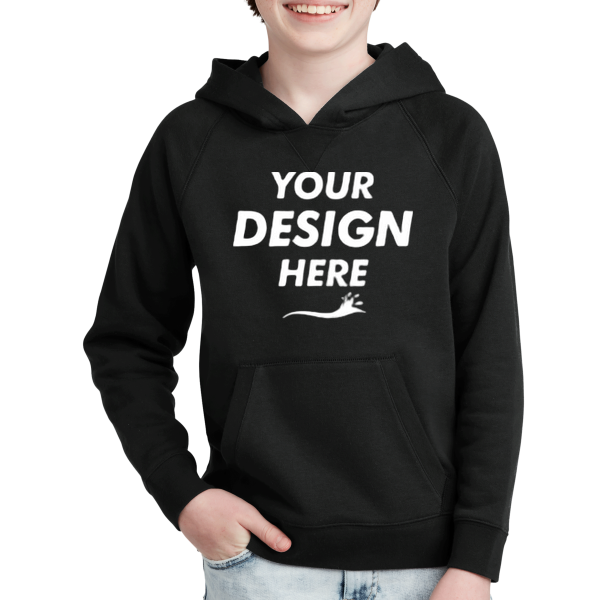 Sport Tek Youth Drive Fleece Pullover Hoodie, Black, Front view, Mockup