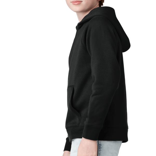 Sport Tek Youth Drive Fleece Pullover Hoodie, Black, Left Sleeve view