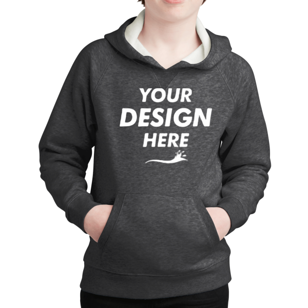 Sport Tek Youth Drive Fleece Pullover Hoodie, Graphite Heather, Front view, Mockup