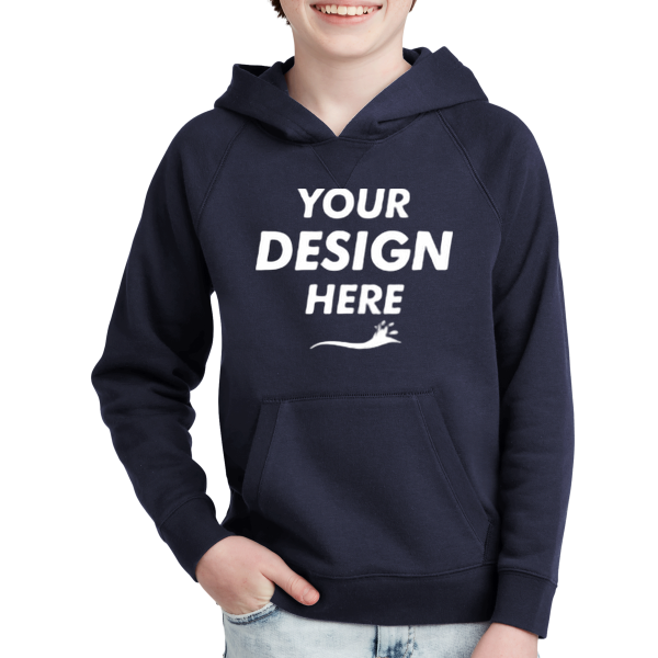 Sport Tek Youth Drive Fleece Pullover Hoodie, True Navy, Front view, Mockup