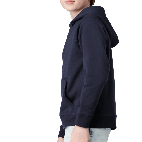 Sport Tek Youth Drive Fleece Pullover Hoodie, True Navy, Left Sleeve view