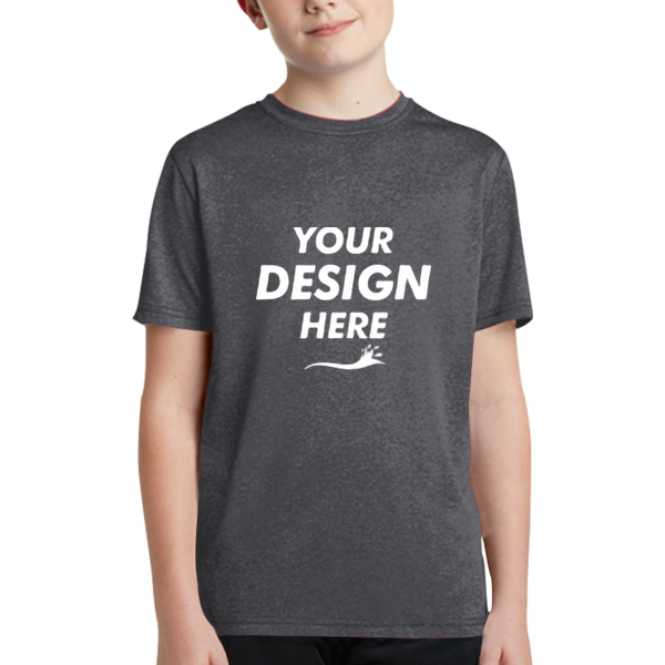 Sport Tek Youth Heather Contender Tee, Graphite Heather, Front view, Mockup