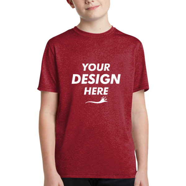 Sport Tek Youth Heather Contender Tee, Scarlet Heather, Front view, Mockup