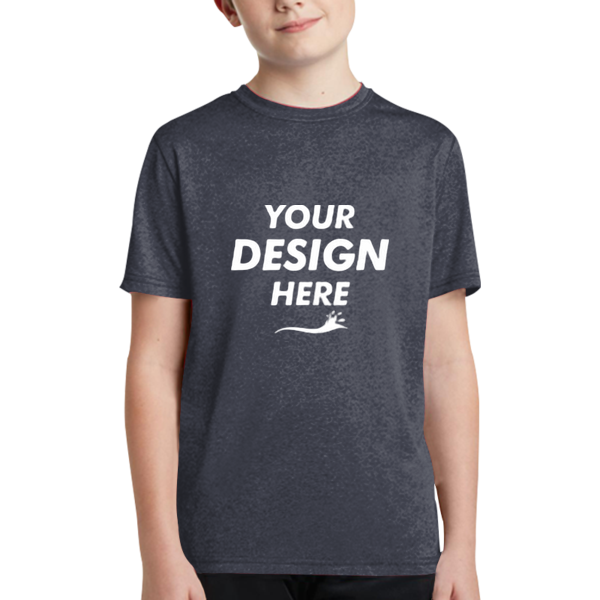 Sport Tek Youth Heather Contender Tee, True Navy Heather, Front view, Mockup