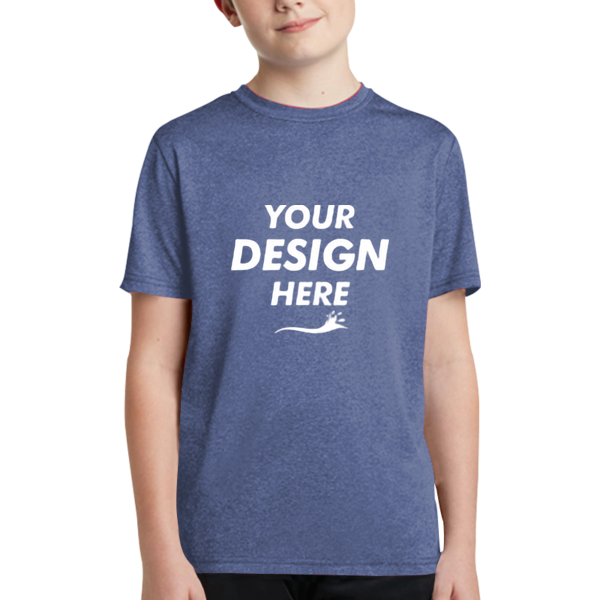 Sport Tek Youth Heather Contender Tee, True Royal Heather, Front view, Mockup
