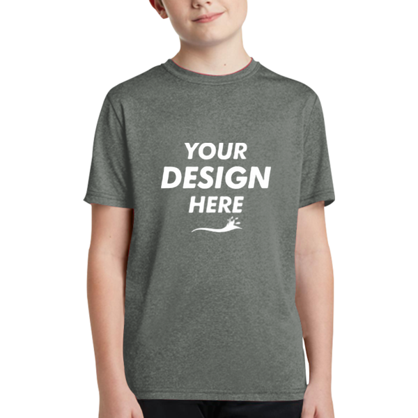 Sport Tek Youth Heather Contender Tee, Vintage Heather, Front view, Mockup