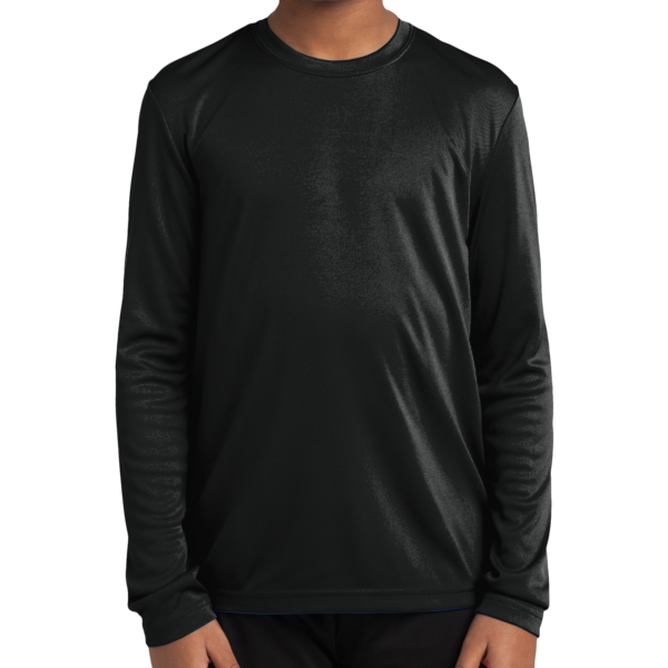 Sport Tek Youth Long Sleeve PosiCharge ® Competitor Tee, Black, Front view