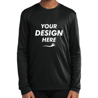 Sport Tek Youth Long Sleeve PosiCharge ® Competitor Tee, Black, Front view, Mockup