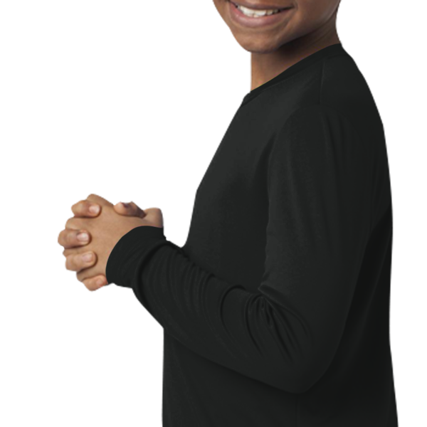 Sport Tek Youth Long Sleeve PosiCharge ® Competitor Tee, Black, Youth Left Sleeve (Long) view