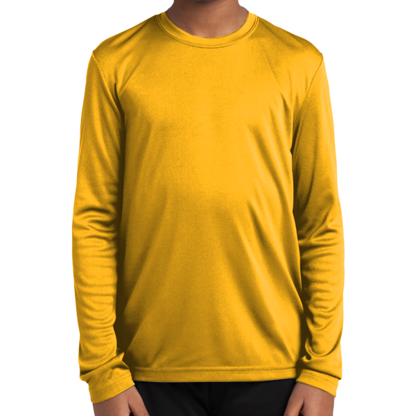 Sport Tek Youth Long Sleeve PosiCharge ® Competitor Tee, Gold, Front view