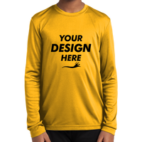 Sport Tek Youth Long Sleeve PosiCharge ® Competitor Tee, Gold, Front view, Mockup