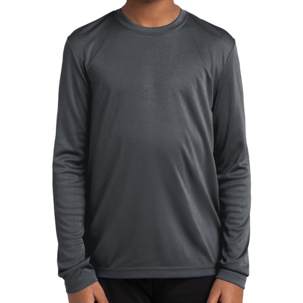Sport Tek Youth Long Sleeve PosiCharge ® Competitor Tee, Iron Grey, Front view
