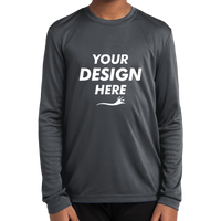 Sport Tek Youth Long Sleeve PosiCharge ® Competitor Tee, Iron Grey, Front view, Mockup