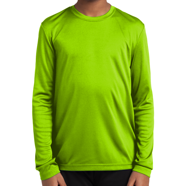 Sport Tek Youth Long Sleeve PosiCharge ® Competitor Tee, Lime Shock, Front view