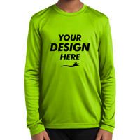 Sport Tek Youth Long Sleeve PosiCharge ® Competitor Tee, Lime Shock, Front view, Mockup