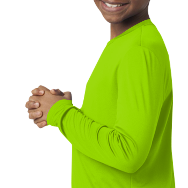 Sport Tek Youth Long Sleeve PosiCharge ® Competitor Tee, Lime Shock, Youth Left Sleeve (Long) view