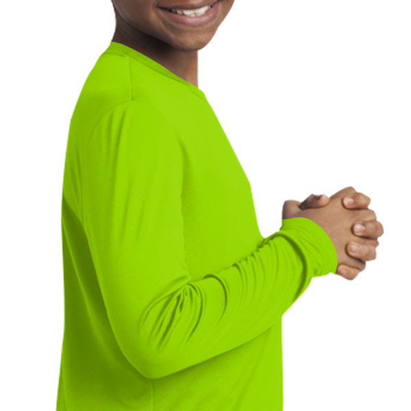 Sport Tek Youth Long Sleeve PosiCharge ® Competitor Tee, Lime Shock, Youth Right Sleeve (Long) view