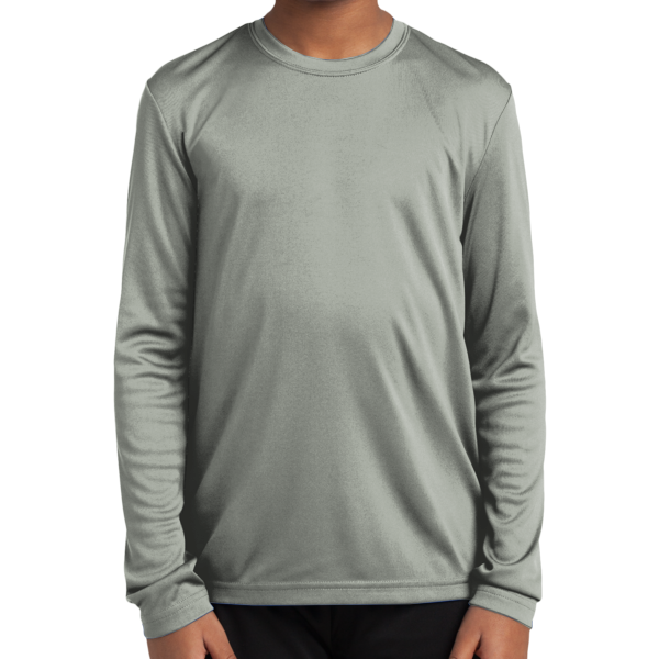 Sport Tek Youth Long Sleeve PosiCharge ® Competitor Tee, Silver, Front view
