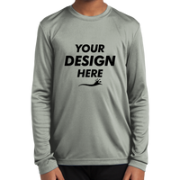 Sport Tek Youth Long Sleeve PosiCharge ® Competitor Tee, Silver, Front view, Mockup