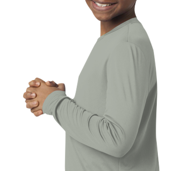 Sport Tek Youth Long Sleeve PosiCharge ® Competitor Tee, Silver, Youth Left Sleeve (Long) view