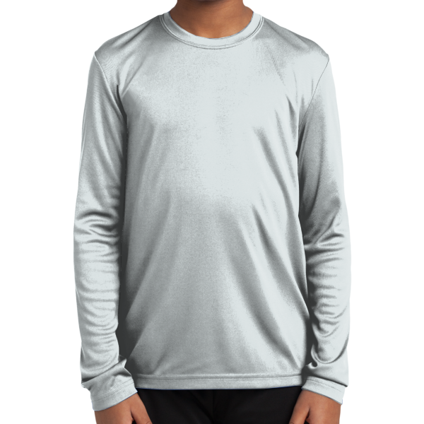 Sport Tek Youth Long Sleeve PosiCharge ® Competitor Tee, White, Front view
