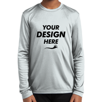 Sport Tek Youth Long Sleeve PosiCharge ® Competitor Tee, White, Front view, Mockup