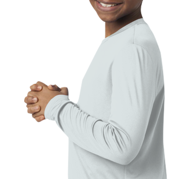 Sport Tek Youth Long Sleeve PosiCharge ® Competitor Tee, White, Youth Left Sleeve (Long) view