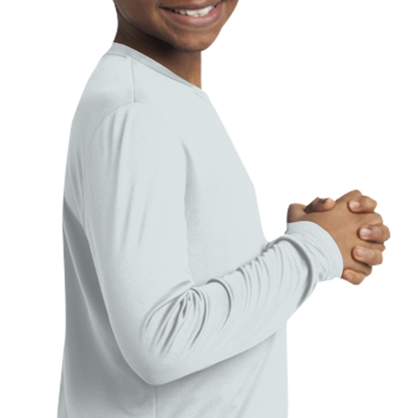 Sport Tek Youth Long Sleeve PosiCharge ® Competitor Tee, White, Youth Right Sleeve (Long) view