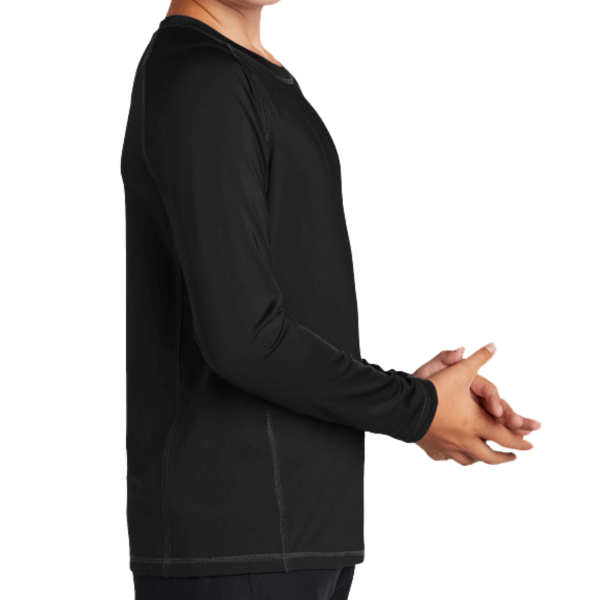 Sport Tek Youth Long Sleeve Rashguard Tee, Black, Right Sleeve view