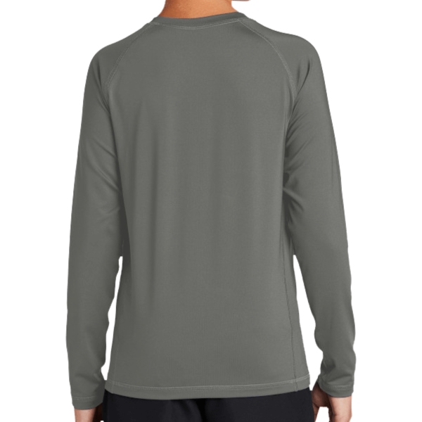 Sport Tek Youth Long Sleeve Rashguard Tee, Dark Smoke Grey, Back view