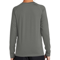 Sport Tek Youth Long Sleeve Rashguard Tee, Dark Smoke Grey, Back view