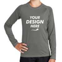 Sport Tek Youth Long Sleeve Rashguard Tee, Dark Smoke Grey, Front view, Mockup