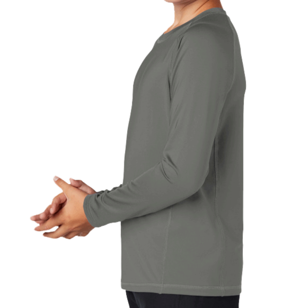 Sport Tek Youth Long Sleeve Rashguard Tee, Dark Smoke Grey, Left Sleeve view