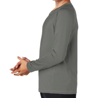 Sport Tek Youth Long Sleeve Rashguard Tee, Dark Smoke Grey, Left Sleeve view