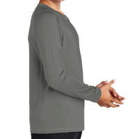 Sport Tek Youth Long Sleeve Rashguard Tee, Dark Smoke Grey, Right Sleeve view