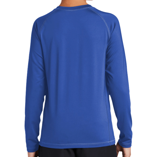 Sport Tek Youth Long Sleeve Rashguard Tee, True Royal, Back view